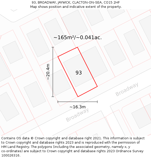 93, BROADWAY, JAYWICK, CLACTON-ON-SEA, CO15 2HF: Plot and title map