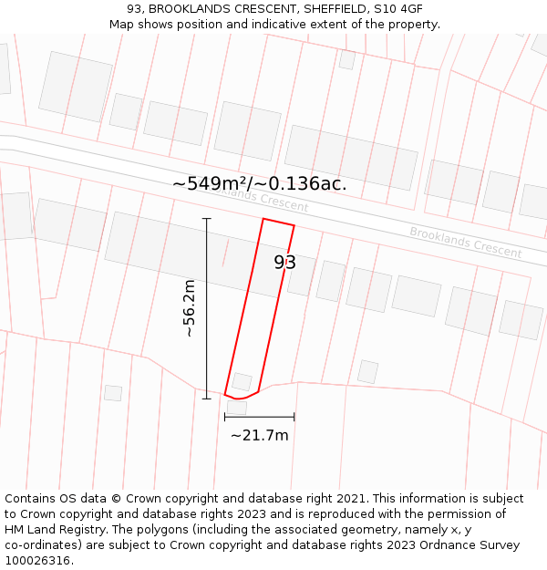 93, BROOKLANDS CRESCENT, SHEFFIELD, S10 4GF: Plot and title map
