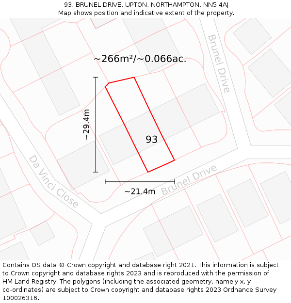 93, BRUNEL DRIVE, UPTON, NORTHAMPTON, NN5 4AJ: Plot and title map