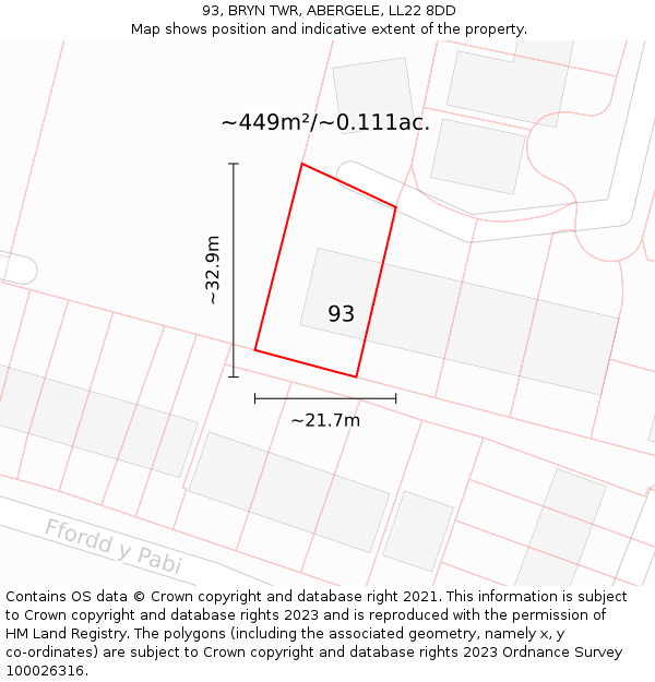 93, BRYN TWR, ABERGELE, LL22 8DD: Plot and title map