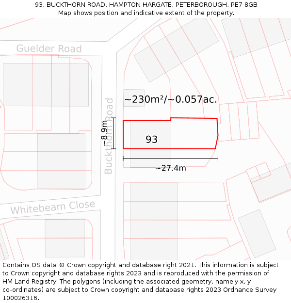 93, BUCKTHORN ROAD, HAMPTON HARGATE, PETERBOROUGH, PE7 8GB: Plot and title map