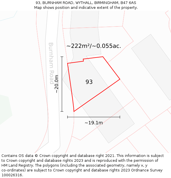 93, BURNHAM ROAD, WYTHALL, BIRMINGHAM, B47 6AS: Plot and title map