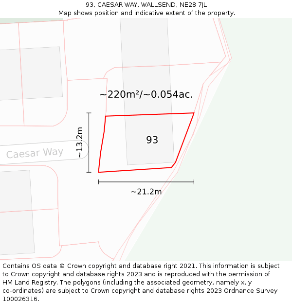 93, CAESAR WAY, WALLSEND, NE28 7JL: Plot and title map