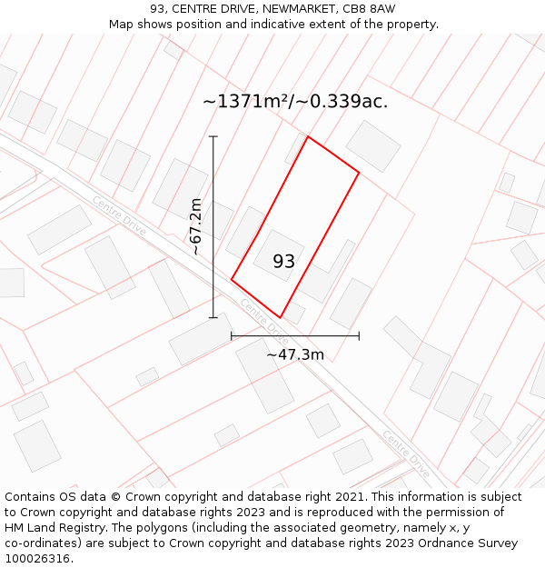 93, CENTRE DRIVE, NEWMARKET, CB8 8AW: Plot and title map