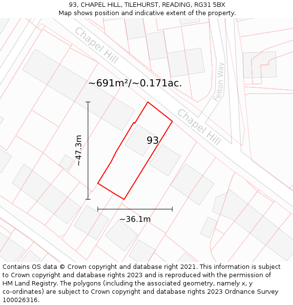 93, CHAPEL HILL, TILEHURST, READING, RG31 5BX: Plot and title map
