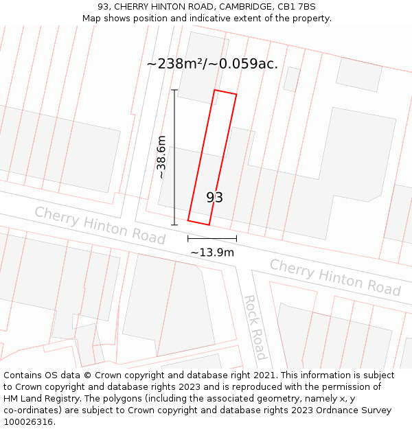 93, CHERRY HINTON ROAD, CAMBRIDGE, CB1 7BS: Plot and title map