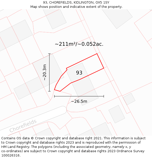 93, CHOREFIELDS, KIDLINGTON, OX5 1SY: Plot and title map