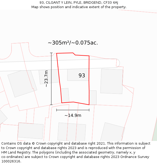 93, CILGANT Y LEIN, PYLE, BRIDGEND, CF33 4AJ: Plot and title map
