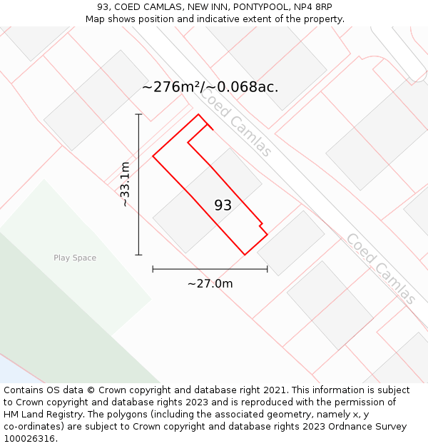 93, COED CAMLAS, NEW INN, PONTYPOOL, NP4 8RP: Plot and title map