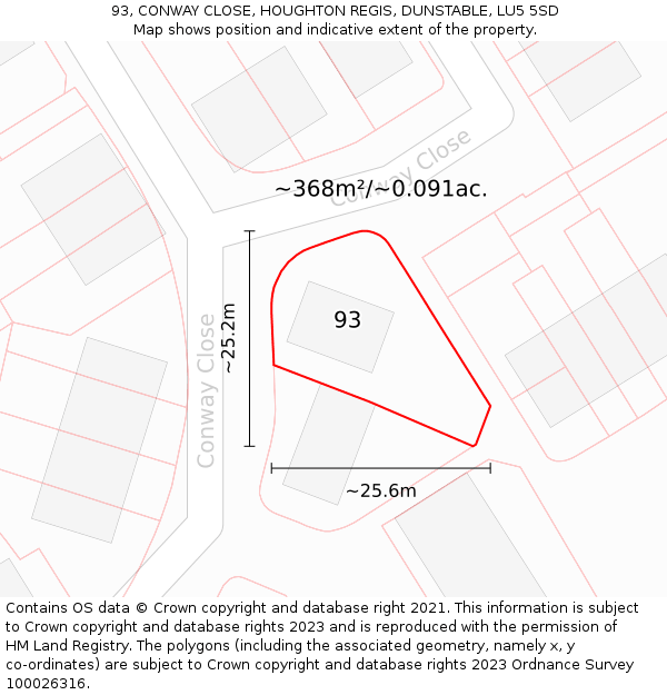 93, CONWAY CLOSE, HOUGHTON REGIS, DUNSTABLE, LU5 5SD: Plot and title map