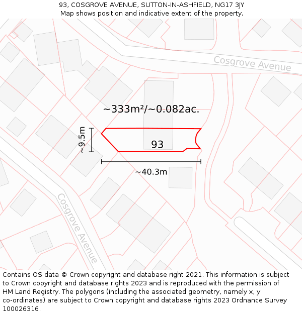 93, COSGROVE AVENUE, SUTTON-IN-ASHFIELD, NG17 3JY: Plot and title map