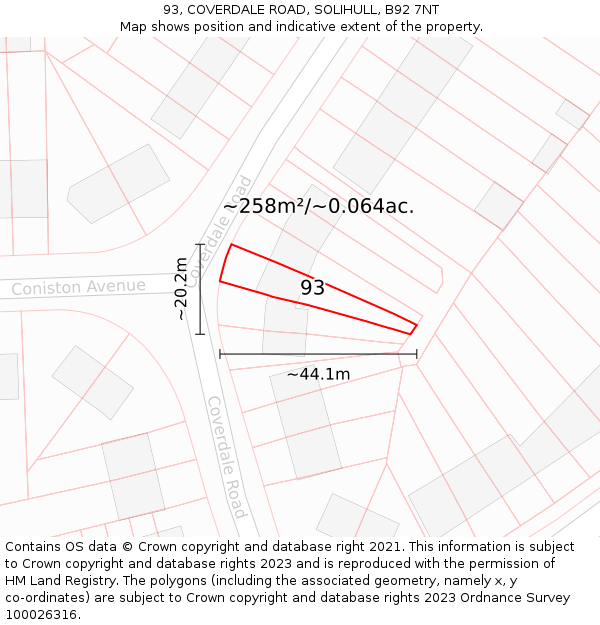 93, COVERDALE ROAD, SOLIHULL, B92 7NT: Plot and title map
