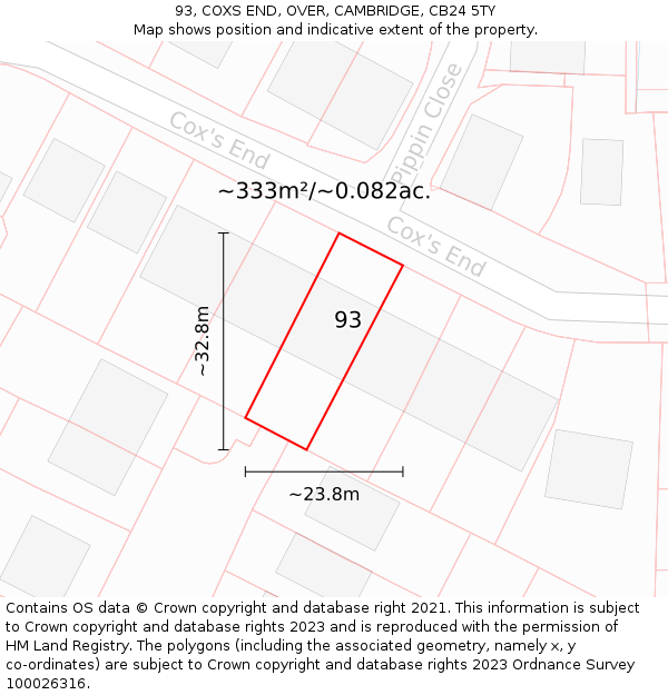 93, COXS END, OVER, CAMBRIDGE, CB24 5TY: Plot and title map