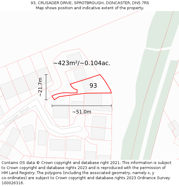 93, CRUSADER DRIVE, SPROTBROUGH, DONCASTER, DN5 7RS: Plot and title map