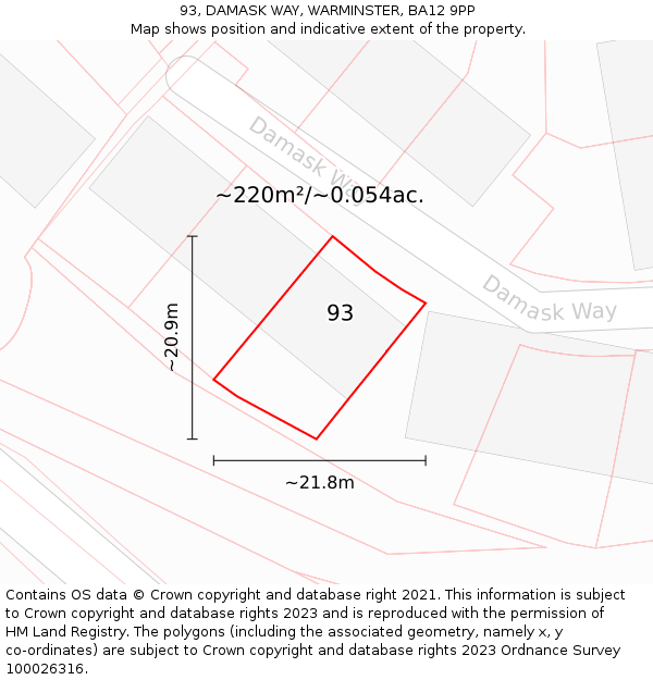 93, DAMASK WAY, WARMINSTER, BA12 9PP: Plot and title map
