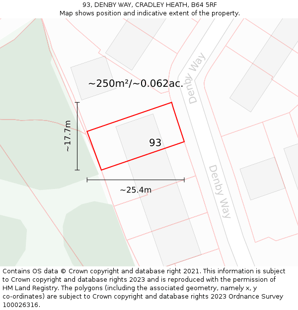 93, DENBY WAY, CRADLEY HEATH, B64 5RF: Plot and title map