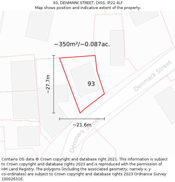 93, DENMARK STREET, DISS, IP22 4LF: Plot and title map