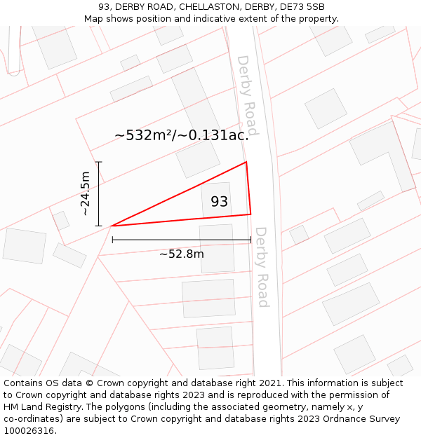 93, DERBY ROAD, CHELLASTON, DERBY, DE73 5SB: Plot and title map