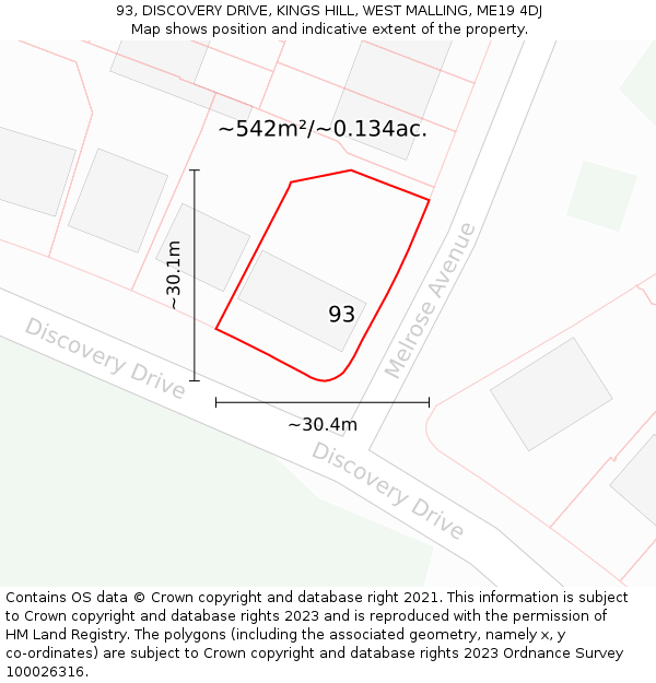 93, DISCOVERY DRIVE, KINGS HILL, WEST MALLING, ME19 4DJ: Plot and title map