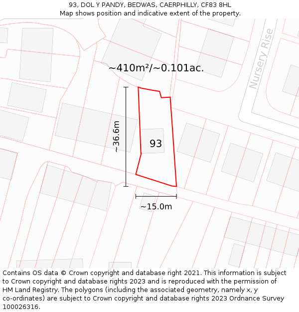 93, DOL Y PANDY, BEDWAS, CAERPHILLY, CF83 8HL: Plot and title map