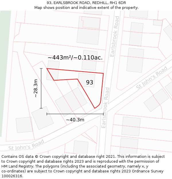 93, EARLSBROOK ROAD, REDHILL, RH1 6DR: Plot and title map