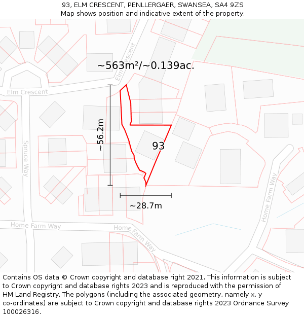 93, ELM CRESCENT, PENLLERGAER, SWANSEA, SA4 9ZS: Plot and title map