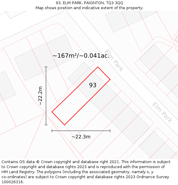 93, ELM PARK, PAIGNTON, TQ3 3QQ: Plot and title map