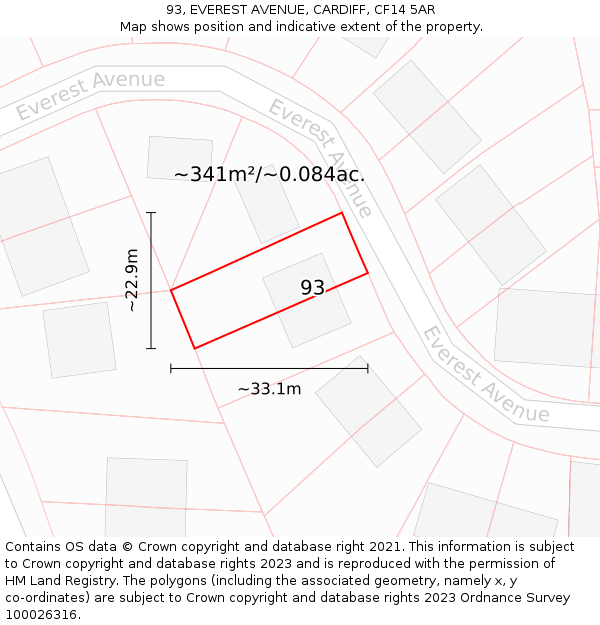 93, EVEREST AVENUE, CARDIFF, CF14 5AR: Plot and title map