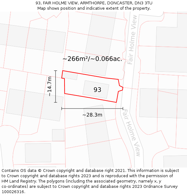 93, FAIR HOLME VIEW, ARMTHORPE, DONCASTER, DN3 3TU: Plot and title map