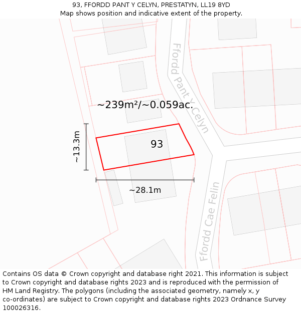 93, FFORDD PANT Y CELYN, PRESTATYN, LL19 8YD: Plot and title map