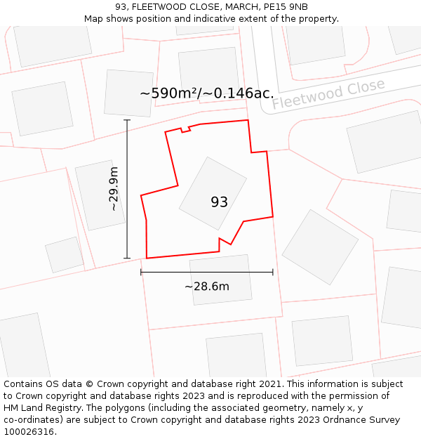 93, FLEETWOOD CLOSE, MARCH, PE15 9NB: Plot and title map
