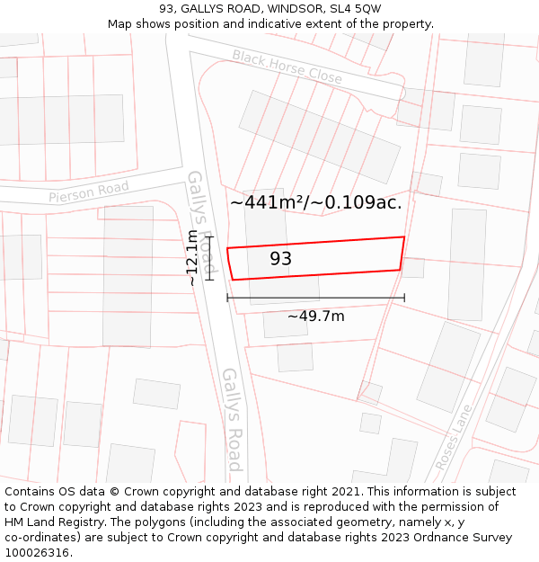 93, GALLYS ROAD, WINDSOR, SL4 5QW: Plot and title map