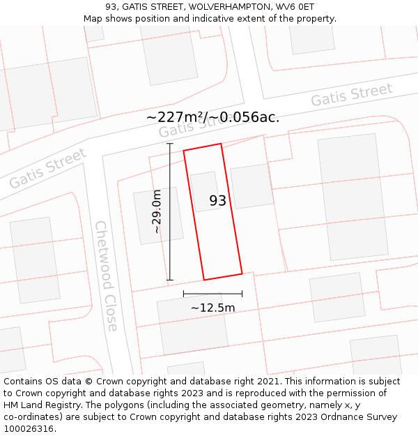93, GATIS STREET, WOLVERHAMPTON, WV6 0ET: Plot and title map