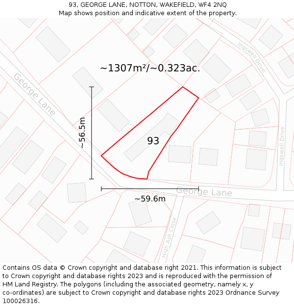93, GEORGE LANE, NOTTON, WAKEFIELD, WF4 2NQ: Plot and title map
