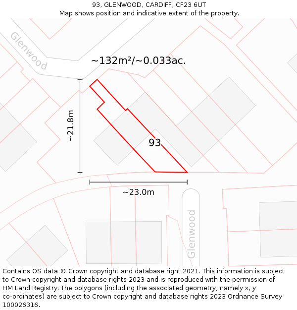 93, GLENWOOD, CARDIFF, CF23 6UT: Plot and title map