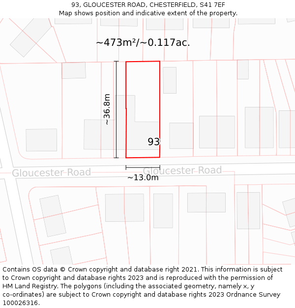 93, GLOUCESTER ROAD, CHESTERFIELD, S41 7EF: Plot and title map