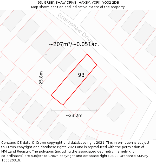 93, GREENSHAW DRIVE, HAXBY, YORK, YO32 2DB: Plot and title map