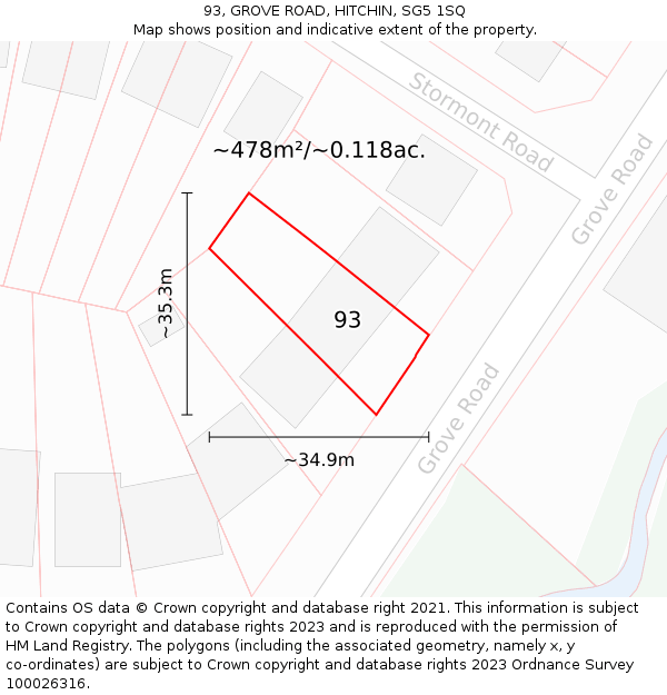93, GROVE ROAD, HITCHIN, SG5 1SQ: Plot and title map