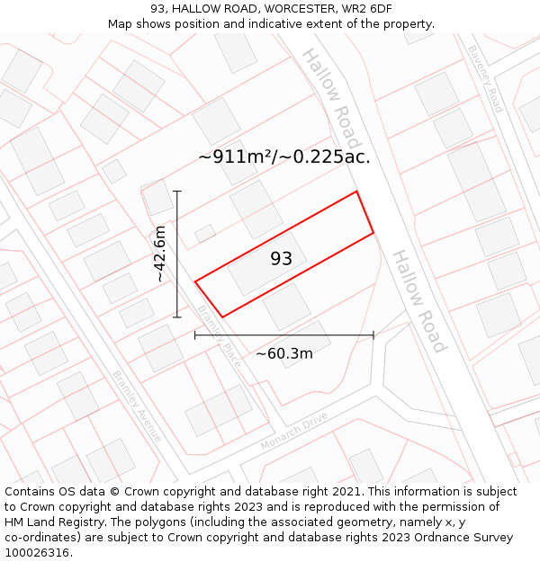 93, HALLOW ROAD, WORCESTER, WR2 6DF: Plot and title map