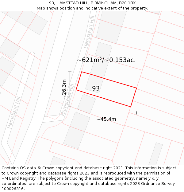 93, HAMSTEAD HILL, BIRMINGHAM, B20 1BX: Plot and title map