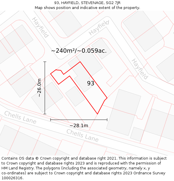 93, HAYFIELD, STEVENAGE, SG2 7JR: Plot and title map