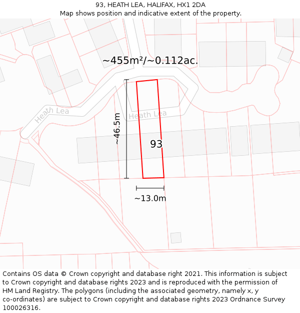 93, HEATH LEA, HALIFAX, HX1 2DA: Plot and title map