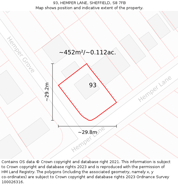 93, HEMPER LANE, SHEFFIELD, S8 7FB: Plot and title map