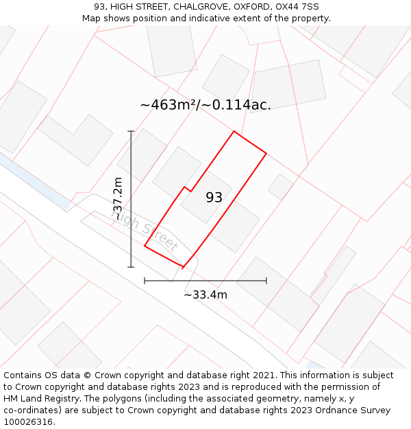 93, HIGH STREET, CHALGROVE, OXFORD, OX44 7SS: Plot and title map