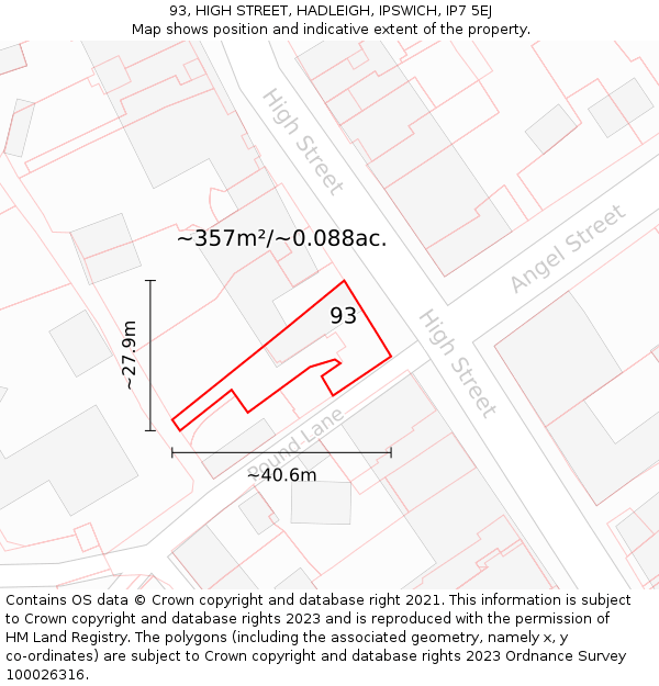 93, HIGH STREET, HADLEIGH, IPSWICH, IP7 5EJ: Plot and title map