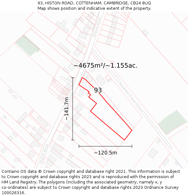 93, HISTON ROAD, COTTENHAM, CAMBRIDGE, CB24 8UQ: Plot and title map