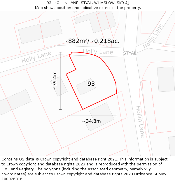93, HOLLIN LANE, STYAL, WILMSLOW, SK9 4JJ: Plot and title map