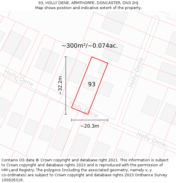 93, HOLLY DENE, ARMTHORPE, DONCASTER, DN3 2HJ: Plot and title map