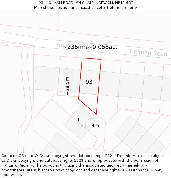 93, HOLMAN ROAD, AYLSHAM, NORWICH, NR11 6BT: Plot and title map