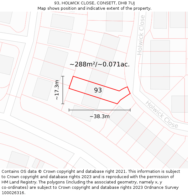 93, HOLWICK CLOSE, CONSETT, DH8 7UJ: Plot and title map